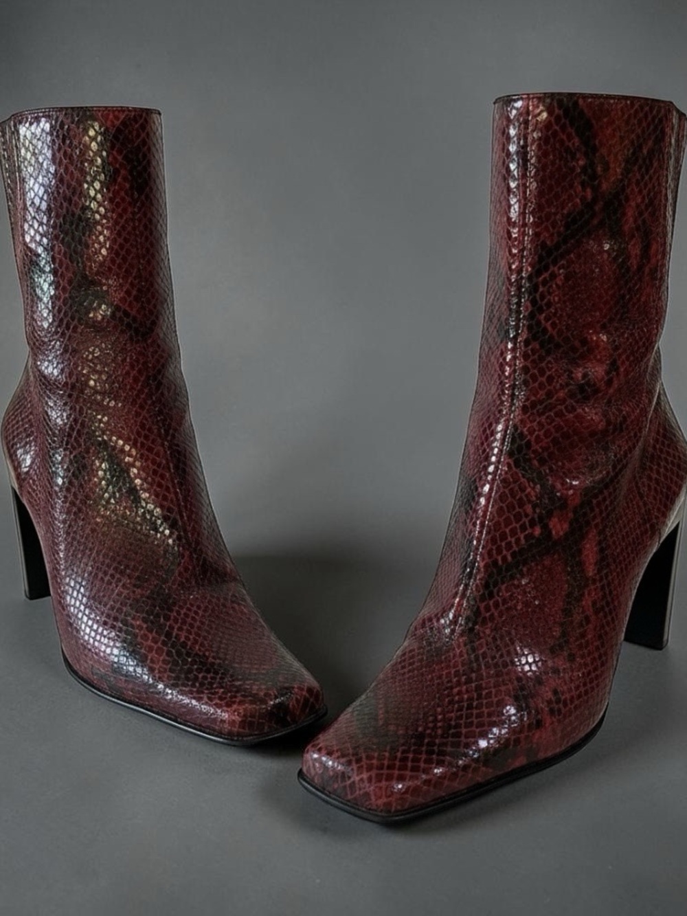 Nine West Red Snakeskin Block Heel Ankle Boots